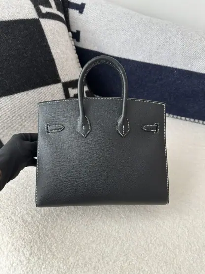 Replica Hermes Birkin 25cm CK89 Noir Handmade Hand Stitching Epsom Sliver #3512 - Image 15