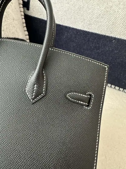 Replica Hermes Birkin 25cm CK89 Noir Handmade Hand Stitching Epsom Sliver #3512 - Image 6