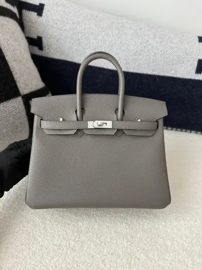 Replica Hermes Birkin 25cm 8F Etain Handmade Hand Stitching Togo Sliver #3510 - Image 8