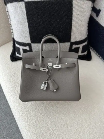 Replica Hermes Birkin 25cm 8F Etain Handmade Hand Stitching Togo Sliver #3510 - Image 5