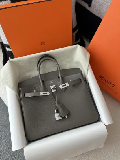 Replica Hermes Birkin 25cm 8F Etain Handmade Hand Stitching Togo Sliver #3510 - Image 12