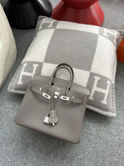 Replica Hermes Birkin 25cm 8F Etain Handmade Hand Stitching Togo Sliver #3510 - Image 15