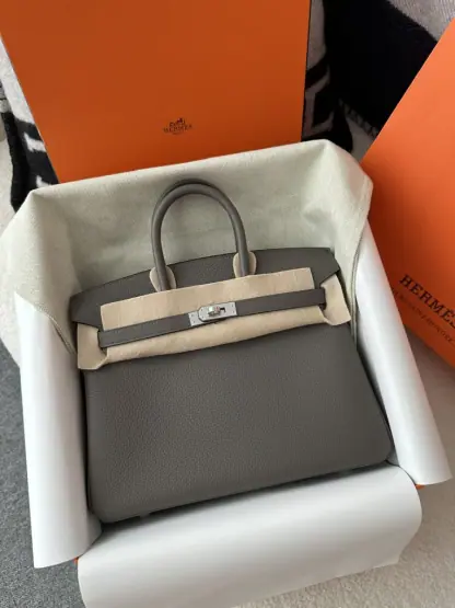 Replica Hermes Birkin 25cm 8F Etain Handmade Hand Stitching Togo Sliver #3510 - Image 13