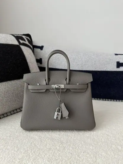 Replica Hermes Birkin 25cm 8F Etain Handmade Hand Stitching Togo Sliver #3510 - Image 14