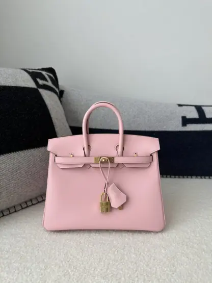 Replica Hermes Birkin 25cm 3Q Pink Handmade Hand Stitching Swift Gold Hardware #3509 - Image 10