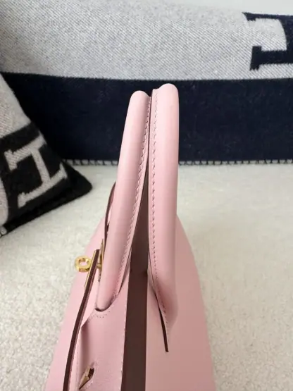 Replica Hermes Birkin 25cm 3Q Pink Handmade Hand Stitching Swift Gold Hardware #3509 - Image 7