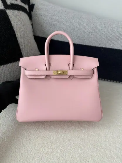 Replica Hermes Birkin 25cm 3Q Pink Handmade Hand Stitching Swift Gold Hardware #3509 - Image 11