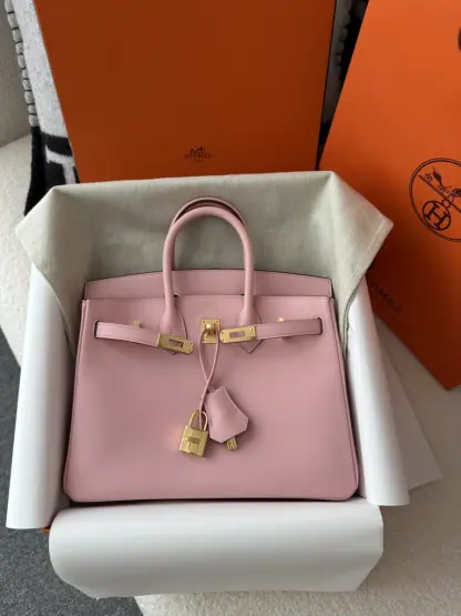 Replica Hermes Birkin 25cm 3Q Pink Handmade Hand Stitching Swift Gold Hardware #3509 - Image 14