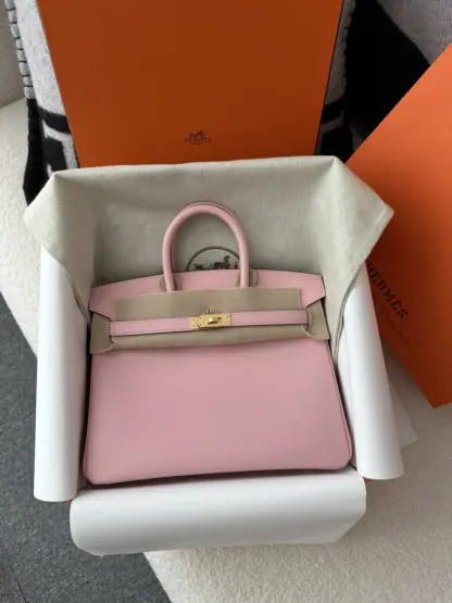 Replica Hermes Birkin 25cm 3Q Pink Handmade Hand Stitching Swift Gold Hardware #3509 - Image 13