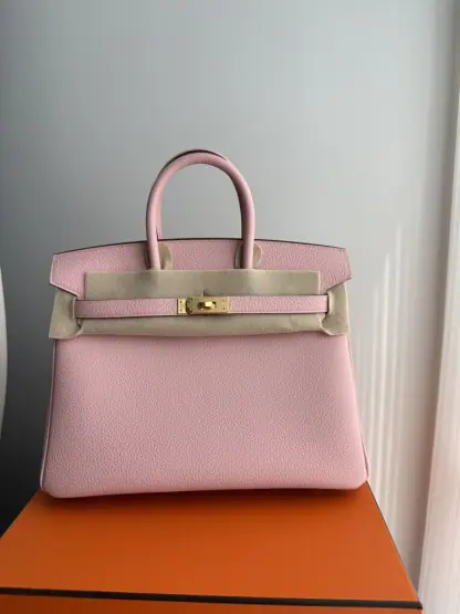 Replica Hermes Birkin 25cm 3Q Pink Handmade Hand Stitching Togo Gold Hardware #3511 - Image 11