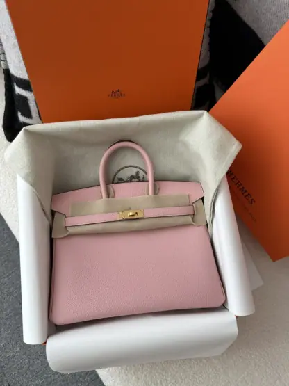 Replica Hermes Birkin 25cm 3Q Pink Handmade Hand Stitching Togo Gold Hardware #3511 - Image 12