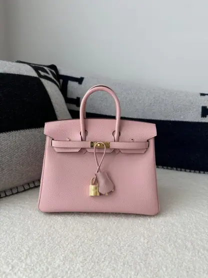 Replica Hermes Birkin 25cm 3Q Pink Handmade Hand Stitching Togo Gold Hardware #3511 - Image 14