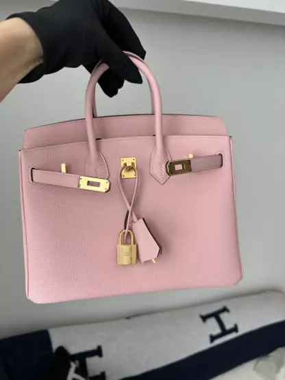 Replica Hermes Birkin 25cm 3Q Pink Handmade Hand Stitching Togo Gold Hardware #3511 - Image 13