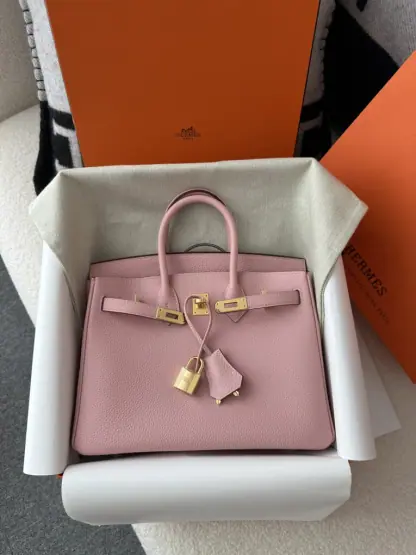 Replica Hermes Birkin 25cm 3Q Pink Handmade Hand Stitching Togo Gold Hardware #3511 - Image 15