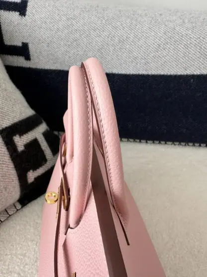 Replica Hermes Birkin 25cm 3Q Pink Handmade Hand Stitching Togo Gold Hardware #3511 - Image 9