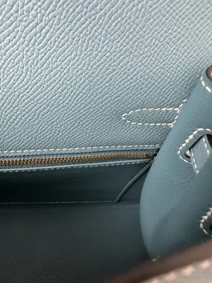 Replica Hermes Kelly 25 CC75 Blue jean Handmade Epsom Gold #3546 - Image 7