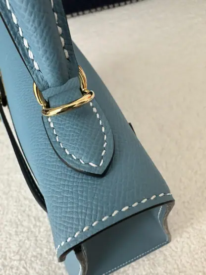 Replica Hermes Kelly 25 CC75 Blue jean Handmade Epsom Gold #3546 - Image 10