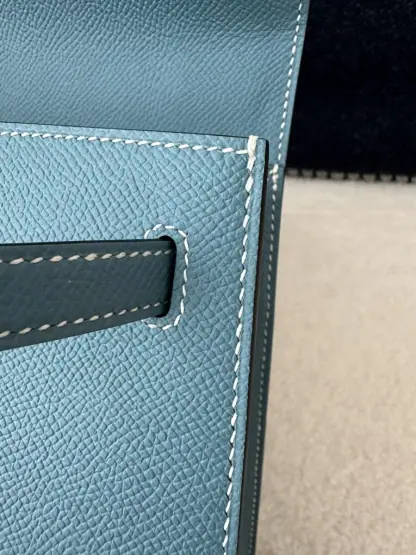 Replica Hermes Kelly 25 CC75 Blue jean Handmade Epsom Gold #3546 - Image 4