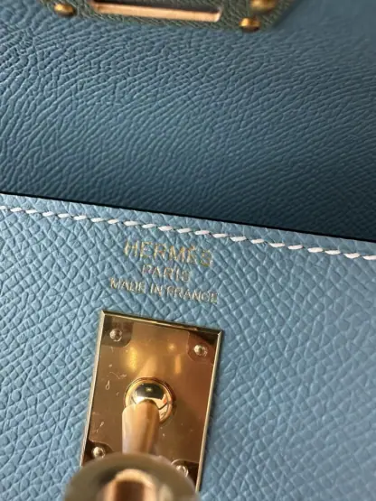 Replica Hermes Kelly 25 CC75 Blue jean Handmade Epsom Gold #3546 - Image 5