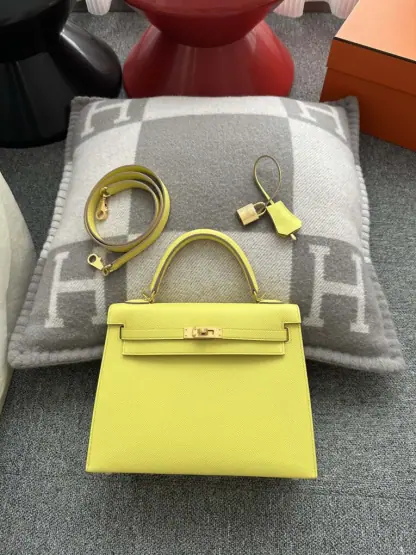Replica Hermes Kelly 25 9R Lime Handmade Epsom Gold #3545 - Image 16