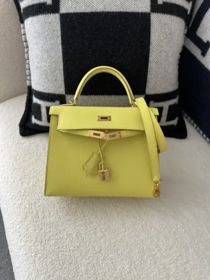 Replica Hermes Kelly 25 9R Lime Handmade Epsom Gold #3545 - Image 3