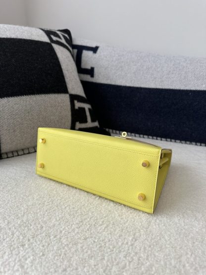 Replica Hermes Kelly 25 9R Lime Handmade Epsom Gold #3545 - Image 8
