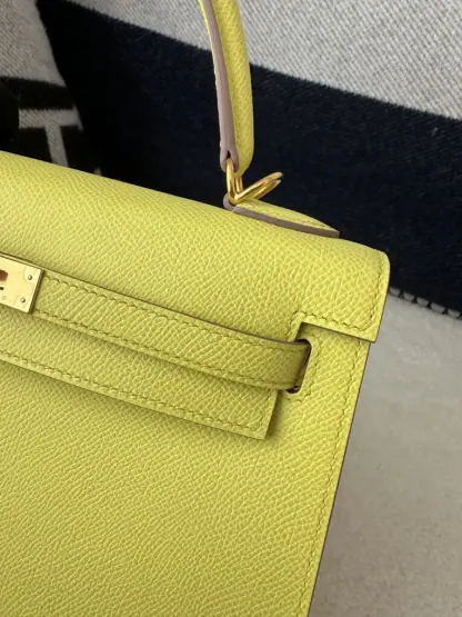 Replica Hermes Kelly 25 9R Lime Handmade Epsom Gold #3545 - Image 9