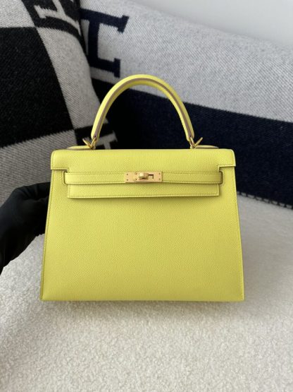 Replica Hermes Kelly 25 9R Lime Handmade Epsom Gold #3545 - Image 14