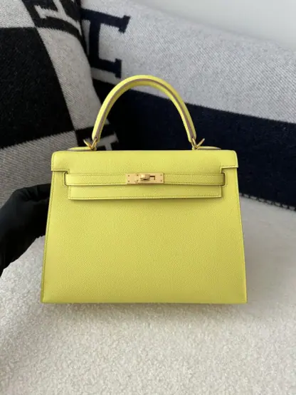 Replica Hermes Kelly 25 9R Lime Handmade Epsom Gold #3545 - Image 14