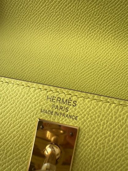 Replica Hermes Kelly 25 9R Lime Handmade Epsom Gold #3545 - Image 5