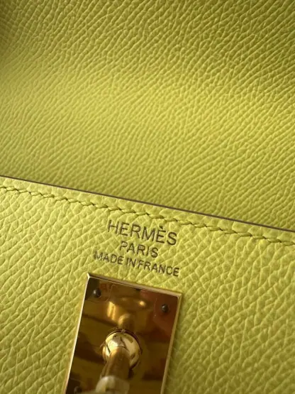 Replica Hermes Kelly 25 9R Lime Handmade Epsom Gold #3545 - Image 5