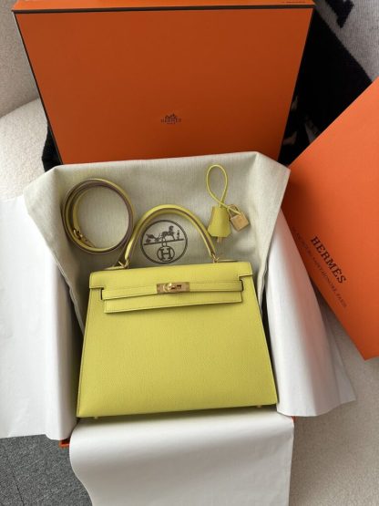 Replica Hermes Kelly 25 9R Lime Handmade Epsom Gold #3545 - Image 15