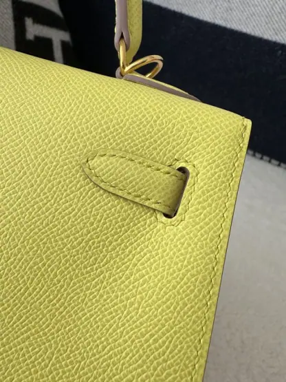 Replica Hermes Kelly 25 9R Lime Handmade Epsom Gold #3545 - Image 6