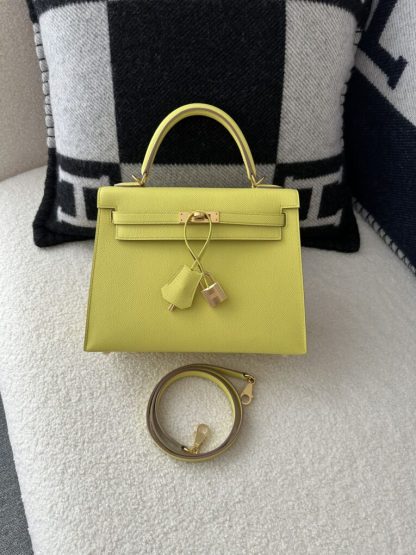 Replica Hermes Kelly 25 9R Lime Handmade Epsom Gold #3545 - Image 17