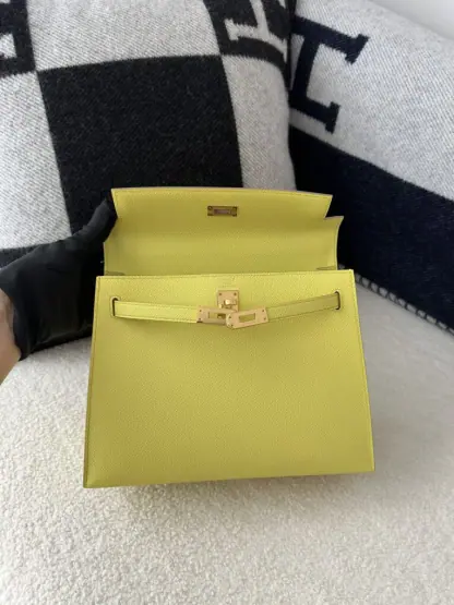 Replica Hermes Kelly 25 9R Lime Handmade Epsom Gold #3545 - Image 10