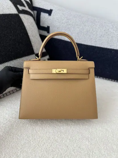 Replica Hermes Kelly 25 0M Chai Handmade Epsom Gold #3544 - Image 9