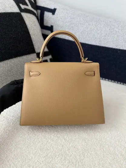 Replica Hermes Kelly 25 0M Chai Handmade Epsom Gold #3544 - Image 10