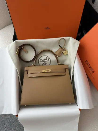 Replica Hermes Kelly 25 0M Chai Handmade Epsom Gold #3544 - Image 16