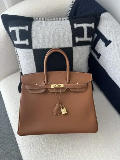 Replica Hermes Birkin 35 CC37 Gold Handmade Togo Gold #3533 - Image 13