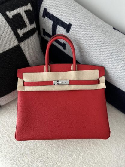 Replica Hermes Birkin 35 Q5 Rouge casaque Handmade Togo Sliver #3534 - Image 12