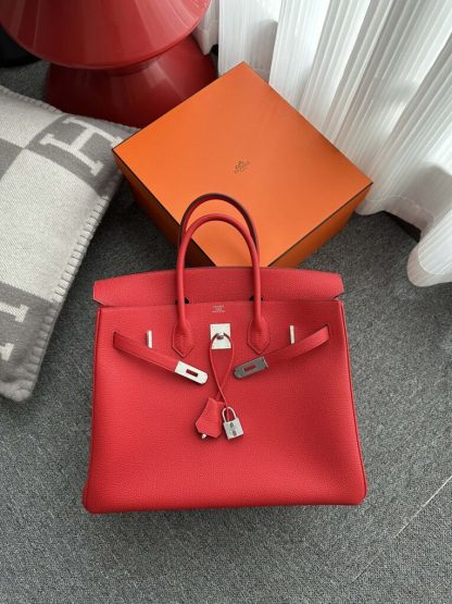 Replica Hermes Birkin 35 Q5 Rouge casaque Handmade Togo Sliver #3534 - Image 14