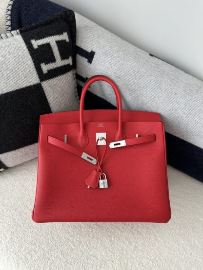 Replica Hermes Birkin 35 Q5 Rouge casaque Handmade Togo Sliver #3534 - Image 15