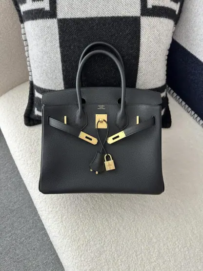 Replica Hermes Birkin 25cm CC89 Noir Handmade Hand Stitching Togo Gold Hardware #3507 - Image 10