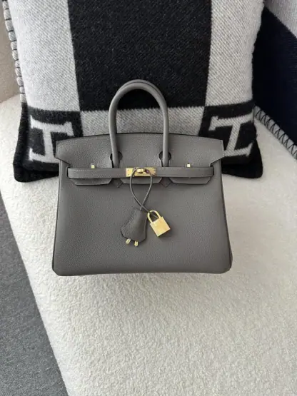 Replica Hermes Birkin 25cm CC8F Etain Handmade Hand Stitching Togo Gold Hardware #3508 - Image 13