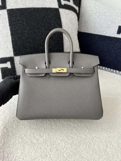 Replica Hermes Birkin 25cm CC8F Etain Handmade Hand Stitching Togo Gold Hardware #3508 - Image 14
