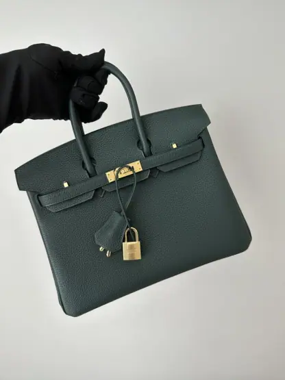 Replica Hermes Birkin 25cm 6O Vert cypres Handmade Hand Stitching Togo Gold #3516 - Image 11