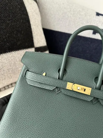 Replica Hermes Birkin 25cm 6O Vert cypres Handmade Hand Stitching Togo Gold #3516 - Image 5
