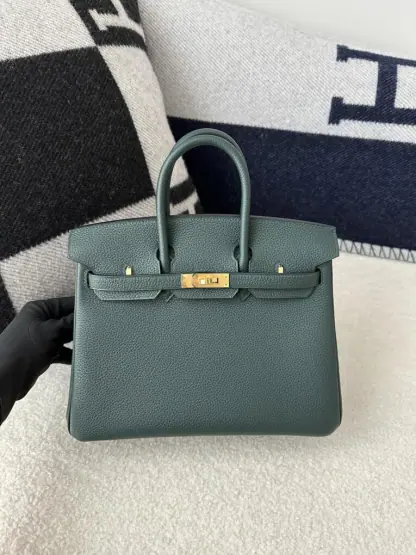 Replica Hermes Birkin 25cm 6O Vert cypres Handmade Hand Stitching Togo Gold #3516 - Image 12