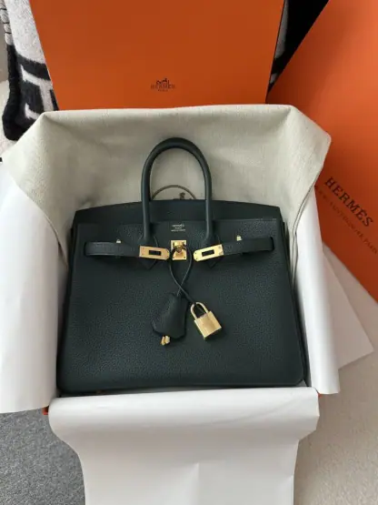 Replica Hermes Birkin 25cm 6O Vert cypres Handmade Hand Stitching Togo Gold #3516 - Image 13
