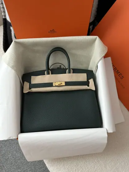 Replica Hermes Birkin 25cm 6O Vert cypres Handmade Hand Stitching Togo Gold #3516 - Image 14